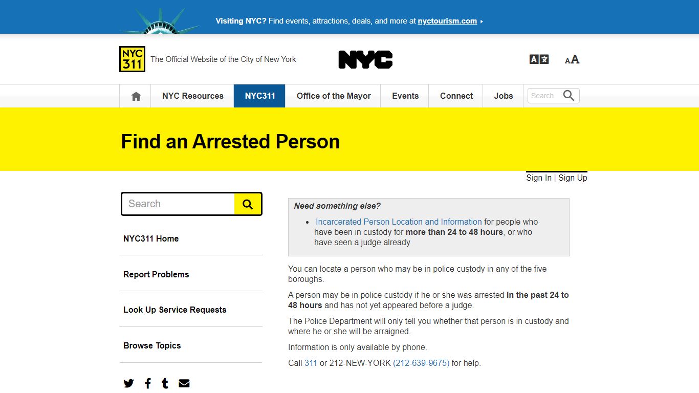 Find an Arrested Person - NYC311