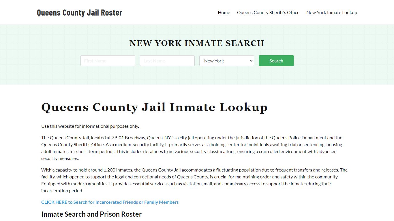 Queens County Jail Roster Lookup, NY, Inmate Search